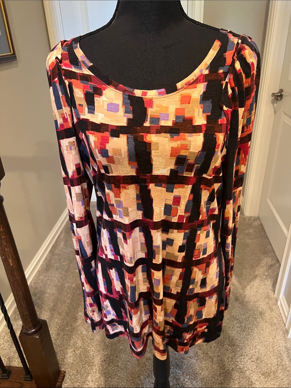 Simply Vera Vera Wang Multicolor Geometric Long Sleeve Scoop Neck Top